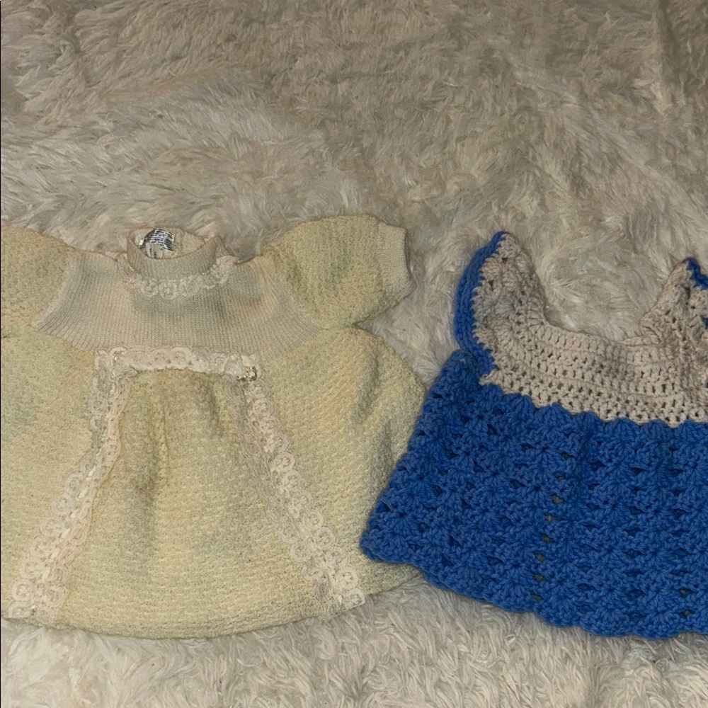 Vintage Baby Dresses in Cream and Blue